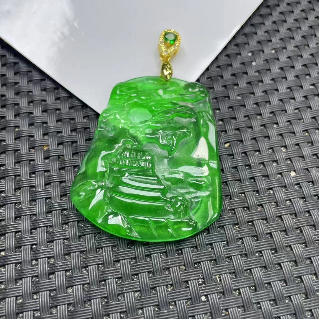 【大喜儿】正绿山水牌吊坠-1WQ1218
