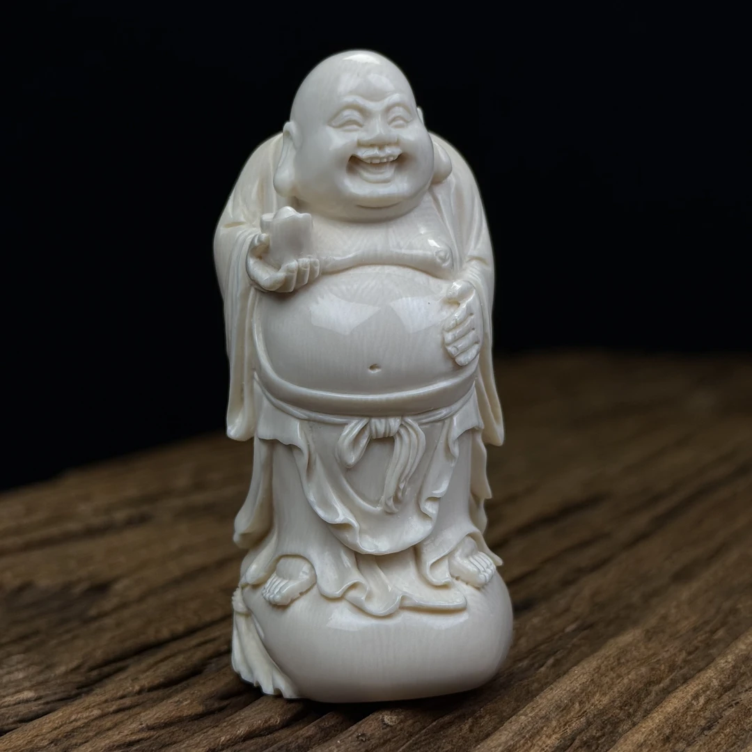 H1076天然猛犸牙 弥勒佛摆件33x71x26mm61.5克支持鉴定 假一罚四