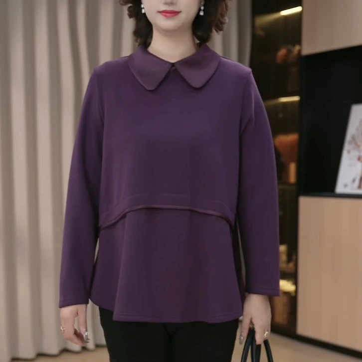 大码女装时尚简约百搭加绒衬衫上衣遮肚显瘦翻领秋季新款241336