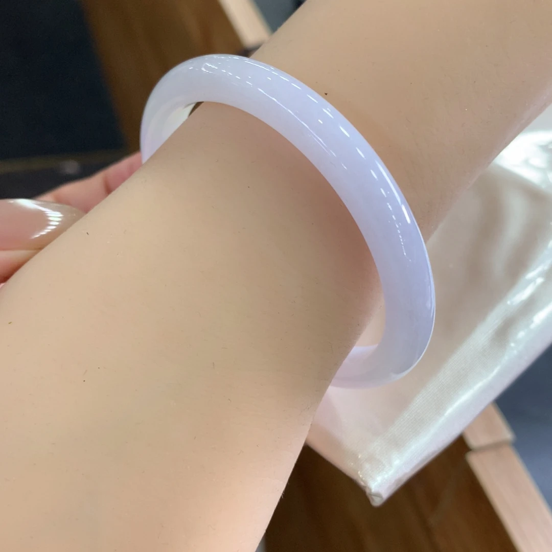 翡翠未镶嵌手镯天然Ａ货翡翠54贵妃樱花粉少女心