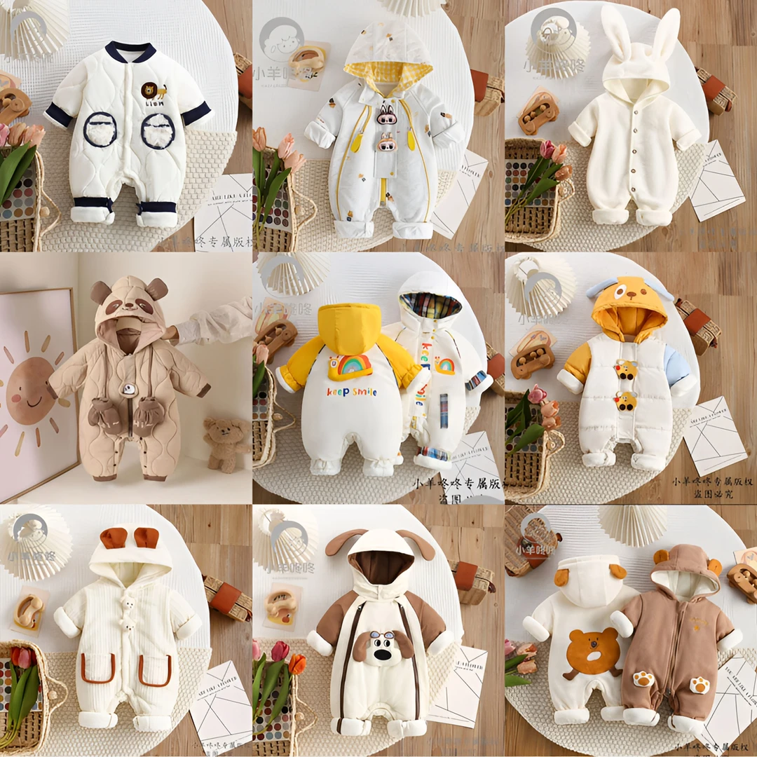 [H]新款宝宝春秋冬连体长袖保暖婴幼儿哈衣组合外出爬爬服洋气