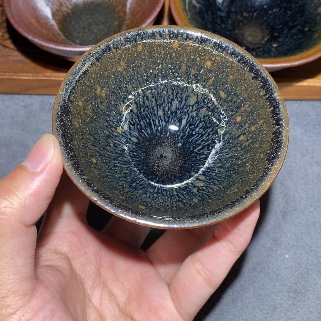 茶盏9.1×4.3 爆砂青蓝扭毫