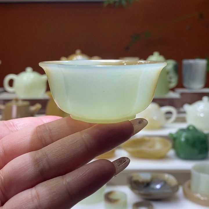 未镶嵌和田玉摆件且末糖翠百花杯
