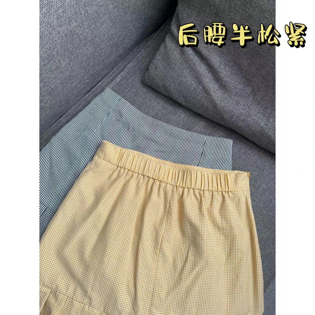 【芒芒香草】高腰格纹A字小百褶短裙时尚休闲夏季潮流显瘦