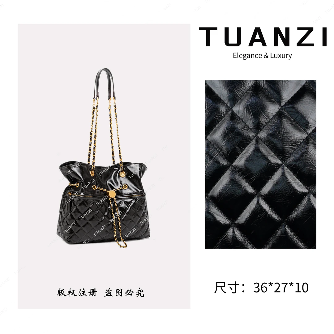 TAUNZI『高端玩家』新款36cm单肩斜挎水桶女包 QYX-81629-黑色