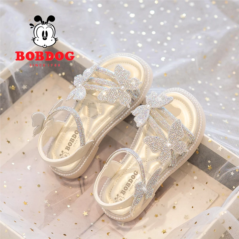 巴布豆女童凉鞋2025夏季新款儿童水晶鞋子小女孩蝴蝶结公主风童鞋