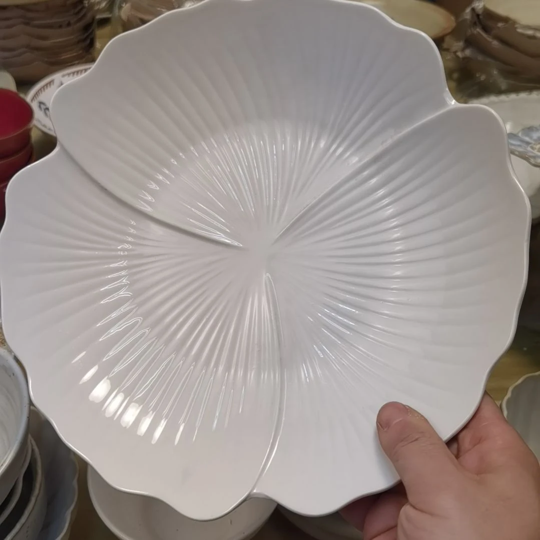 瓷片微瑕银杏叶十寸大盘两个一组