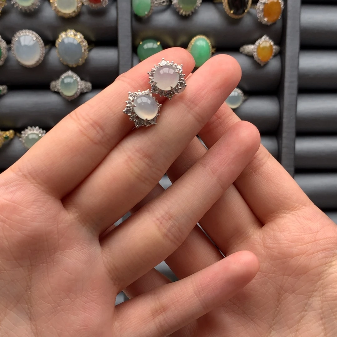 翡翠银S925镶嵌戒指耳钉