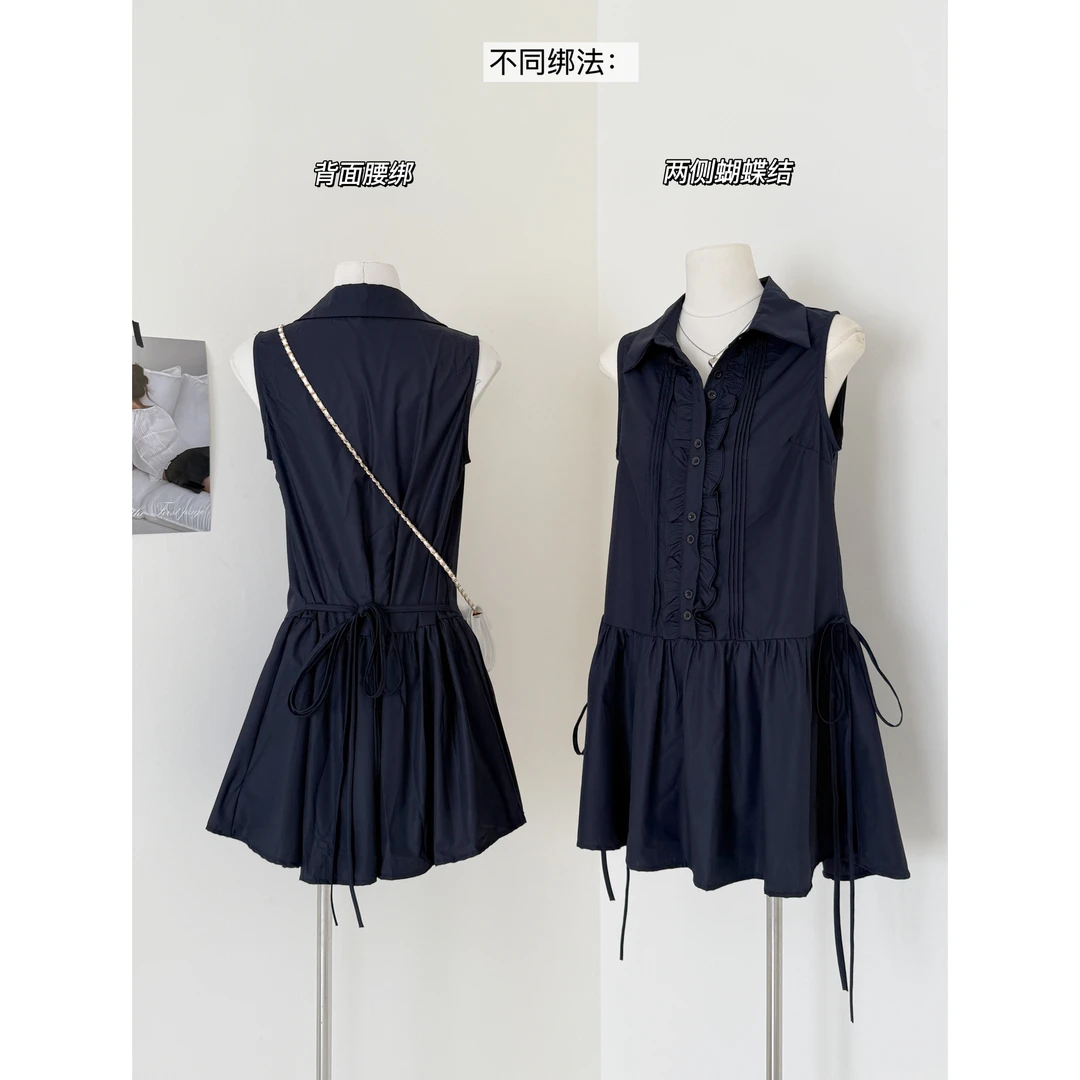 NAOAO 气质姐姐 老钱风巨显瘦显白气质衬衫无袖连衣裙无袖衬衫裙