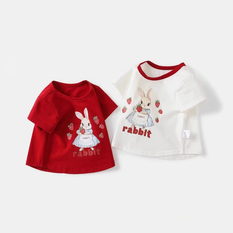 女童短袖t恤夏装2025新款洋气儿童花边领上衣宝宝打底衫夏季半袖