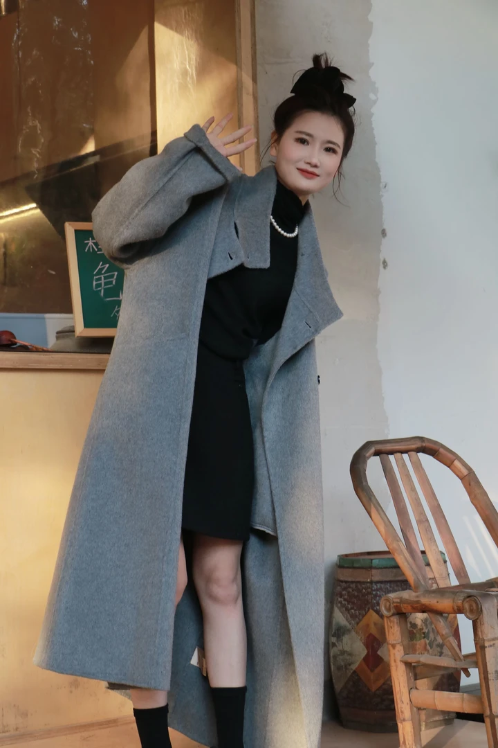 韩版宽松立领羊毛大衣气质长款大衣显瘦双面大衣时尚羊绒中长款