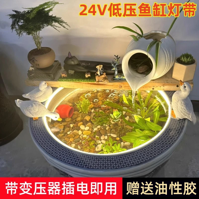 古法鱼缸鱼池专用水下防水LED灯带IP68实心硅胶灯条自粘24V户外