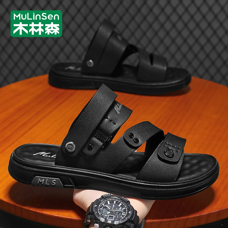 木林森一字拖男2025新款夏季外穿凉鞋男款开车防滑耐磨休闲沙滩鞋