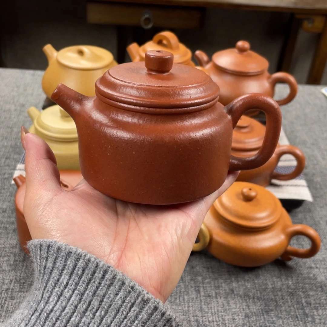 紫砂茶壶红降坡德钟全手纯红20目200手工泥