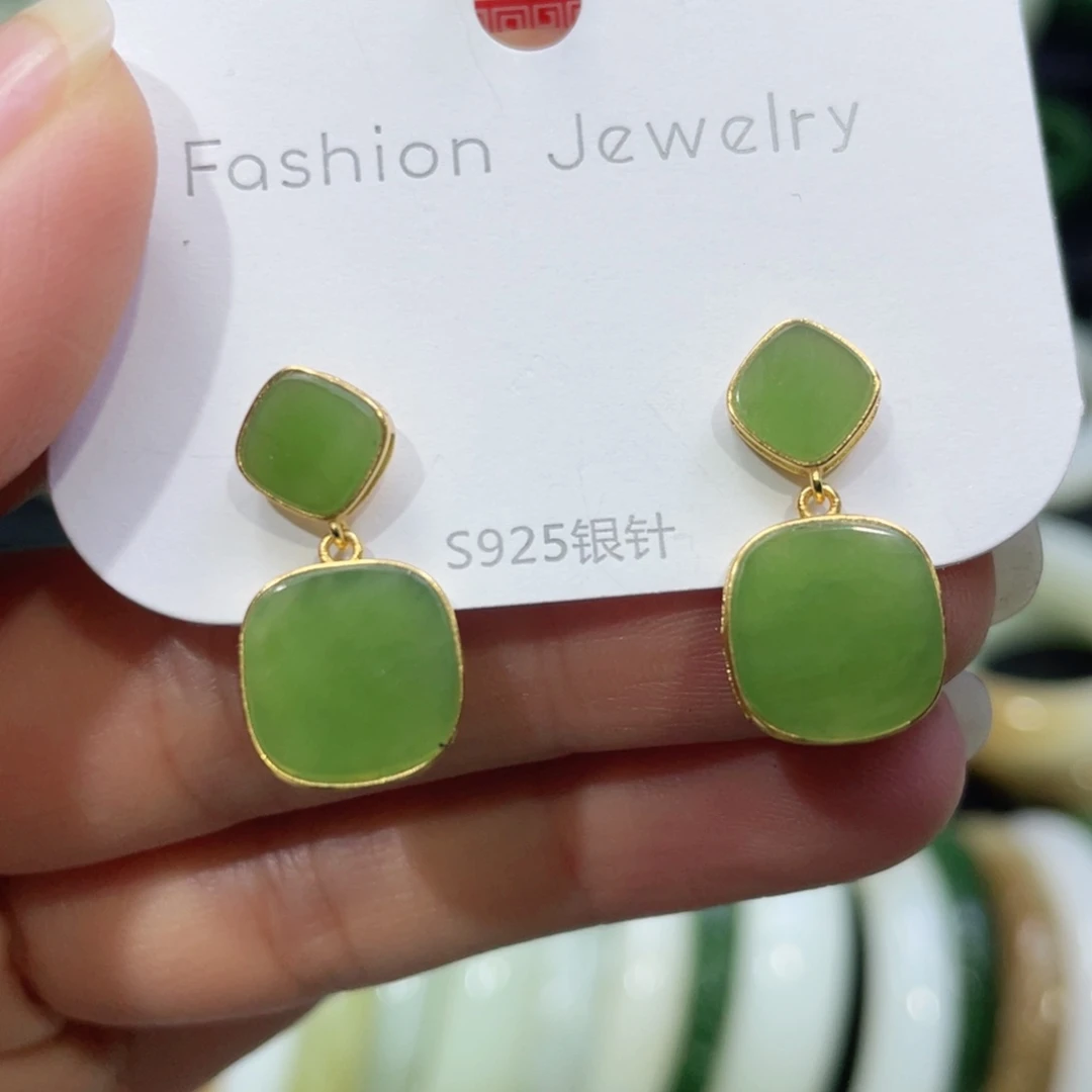 银S925镶嵌和田玉耳饰