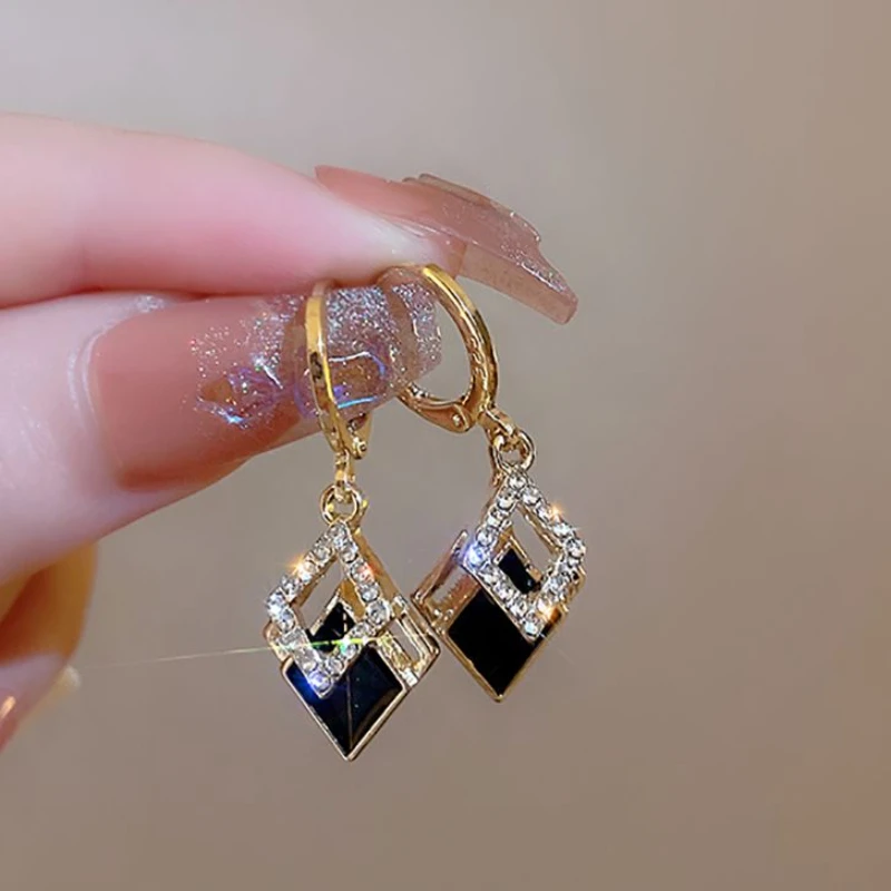 锌合金亚克力耳饰 镶钻菱形高级耳扣气质耳环耳饰女配饰