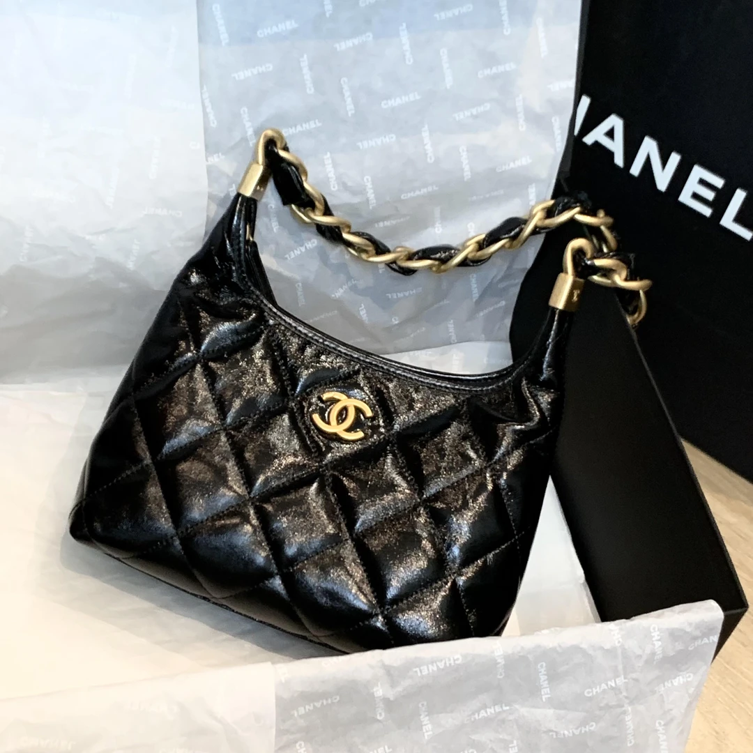 未使用 Chanel/香奈儿 壹臻/25A黑金油腊粗链条hobo小号82752836