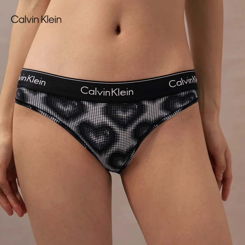 【摩登引力带】CK内衣女士甜蜜桃心满印顺滑性感比基尼三角内裤