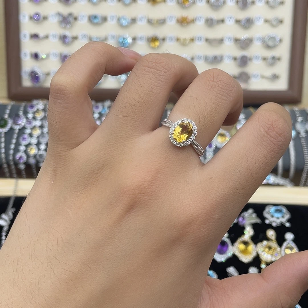 戒指银S925镶嵌黄晶