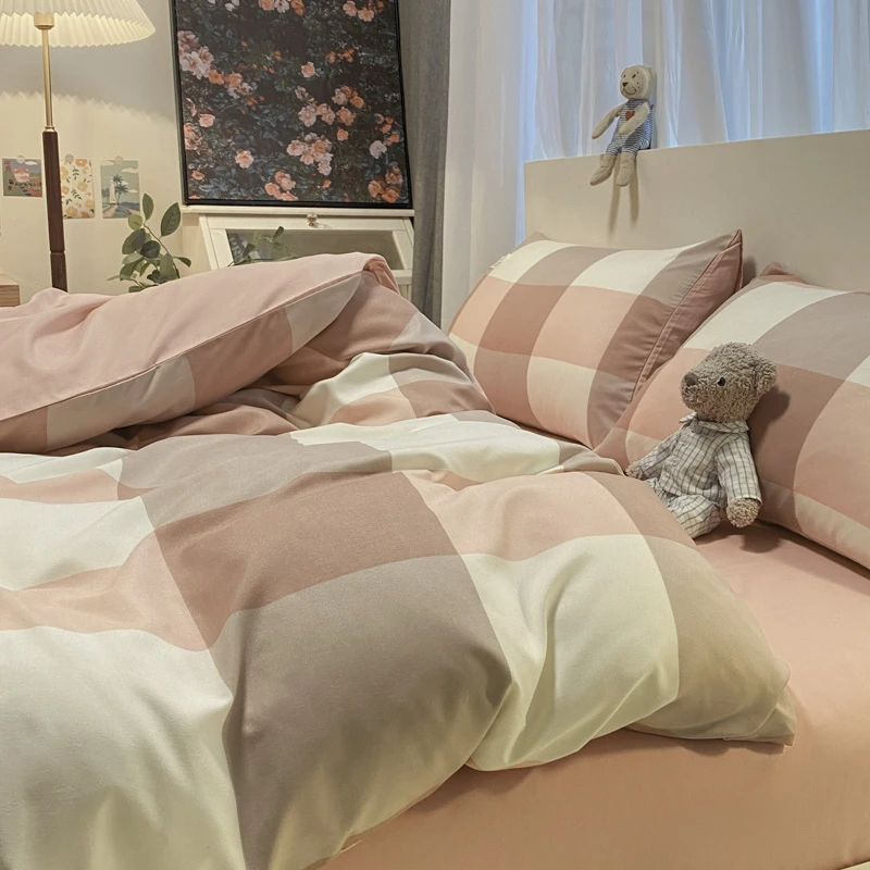 无印风水洗棉床上四件套简约北欧床单人被套宿舍三件套南通不起球