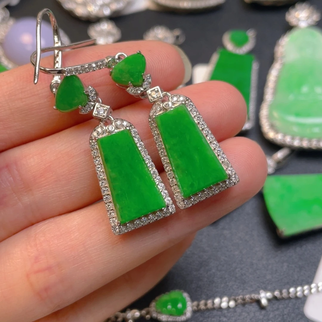 翡翠银S925镶嵌吊坠(不含链)耳坠