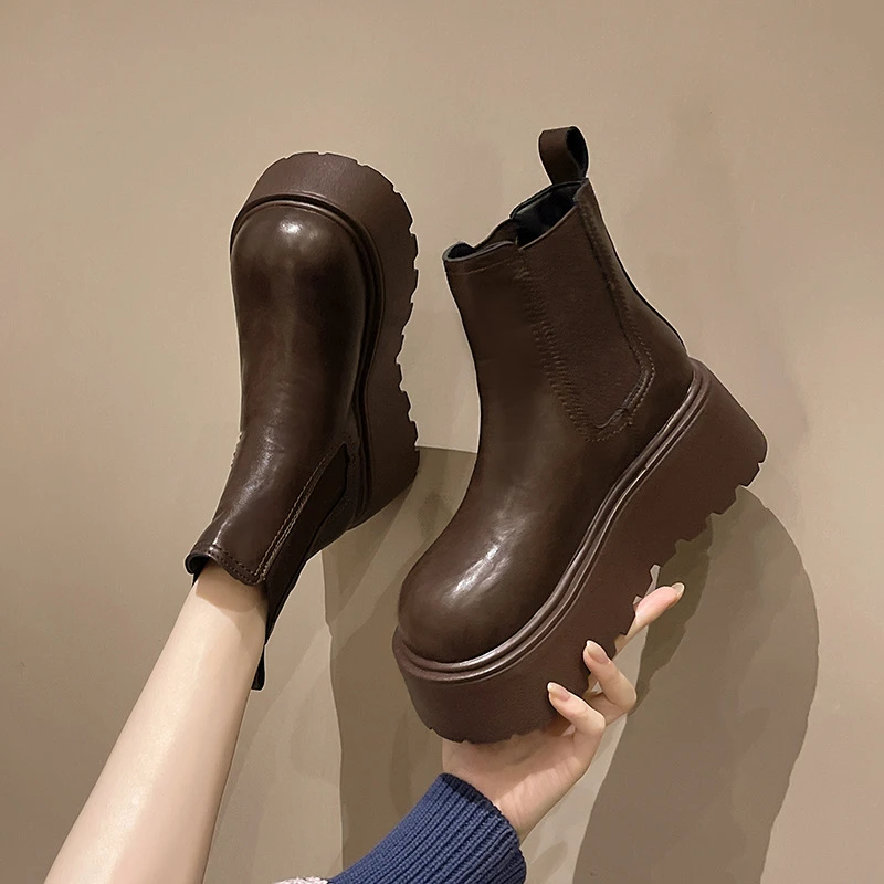 烟筒靴2025秋冬季新款加绒加厚厚底增高马丁靴女时尚切尔西靴