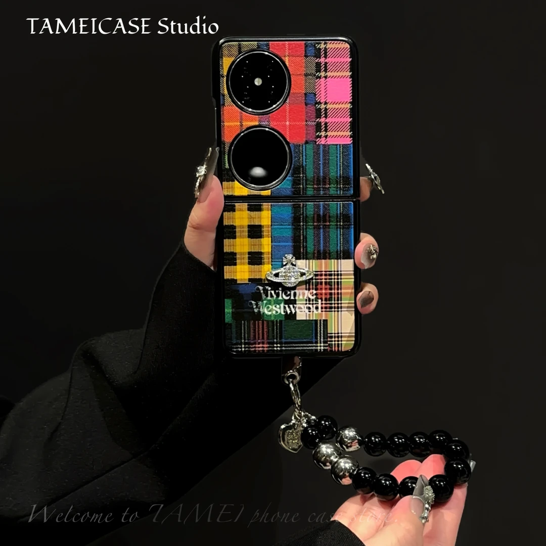 适用华为pocket2手机壳羊皮折叠FINDN3FLIP格纹西太后2024高级感