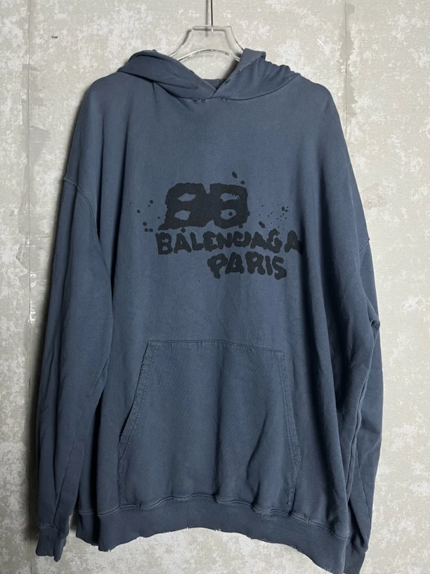 未使用 Balenciaga/巴黎世家 S*1/泼墨Logo做旧破坏卫衣/06499