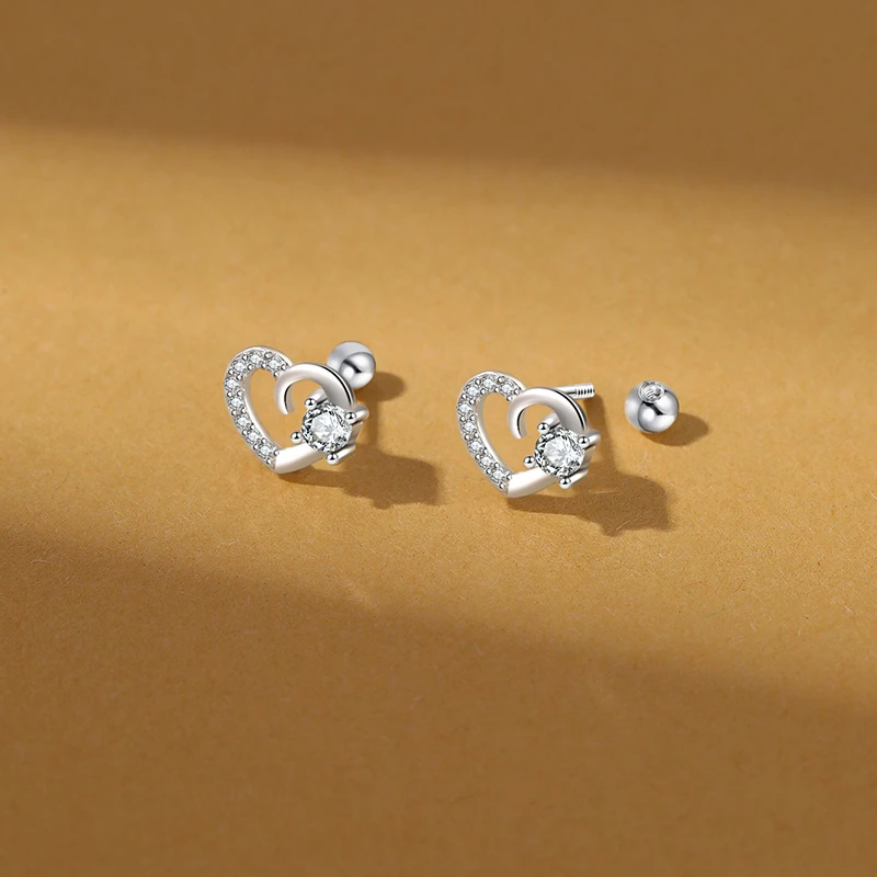 言若银匠 足银耳饰 纯银耳钉女气质轻奢精致爱心百搭养耳洞ED129