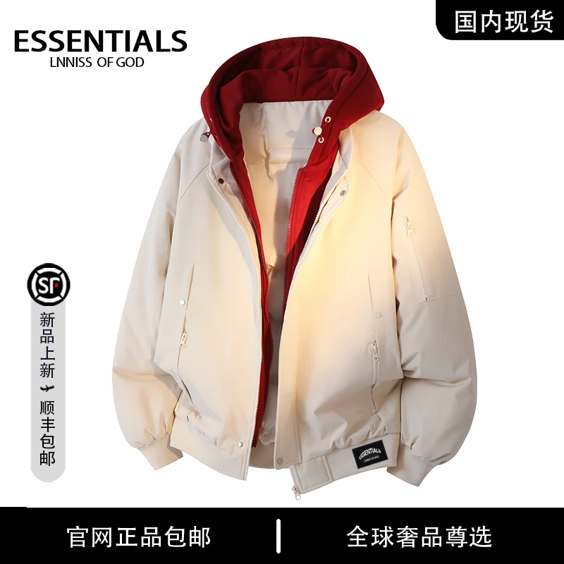 ESSENTIALS LNNISS 2025冬季美式连帽假两件百搭棉衣男款棉服外套