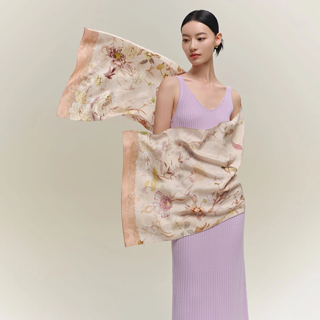 2025万事利春夏50cm×180cm双面印花长巾-唤春