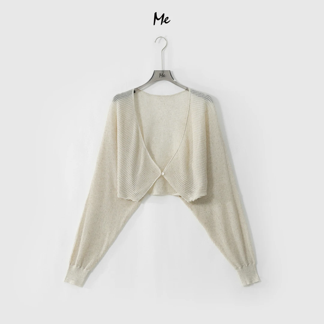 ME【横岛镂空披肩】天丝亚麻混纺冰麻Q弹透气百搭针织衫MESS6270