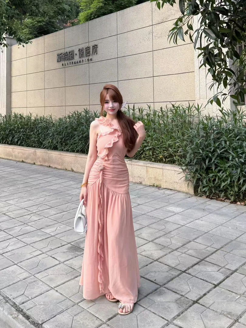 思思家【香软粉色系裙裙】夏季新款显白肉桂粉色香香美女必备长款裙