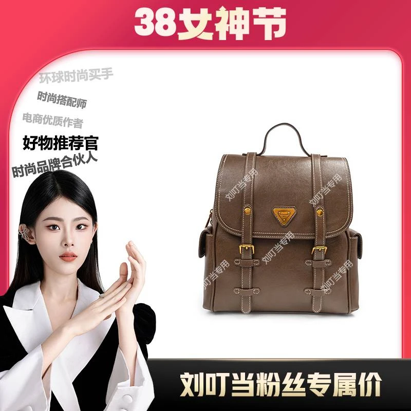 【刘叮当甄选】新款女士轻奢时尚百搭棕色背包