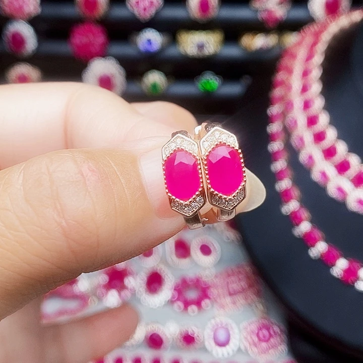 耳饰红宝石银S925镶嵌