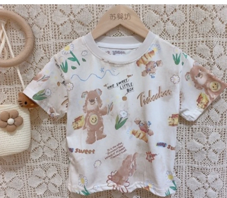 551016-16满印字母小熊短袖T恤（杏色）