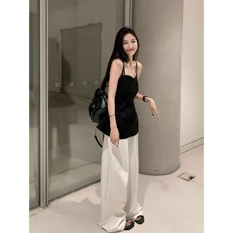 时尚套装女夏季性感辣妹收腰显瘦无袖吊带背心松弛感阔腿裤两件套