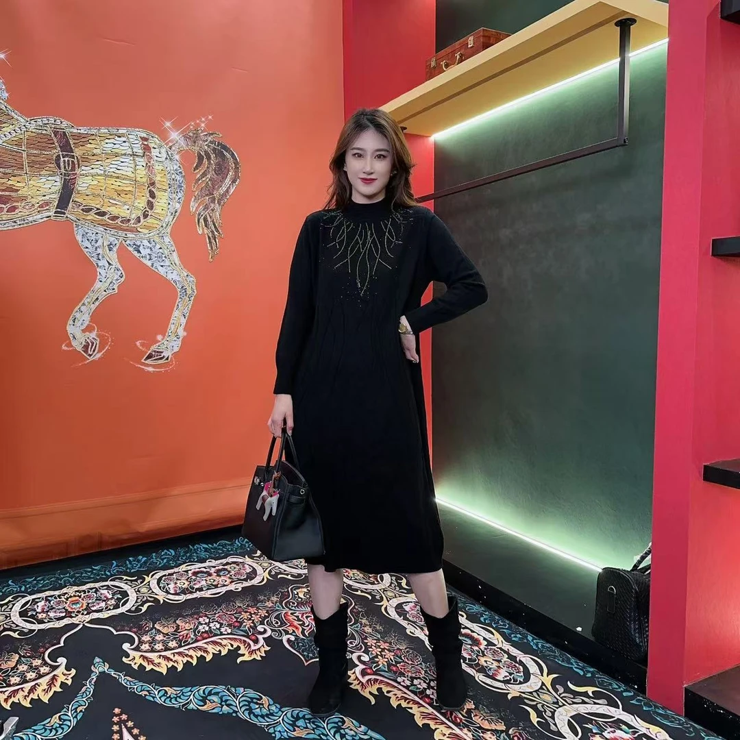 635 多金大码气质减龄长款A字裙子女装设计感连衣裙女