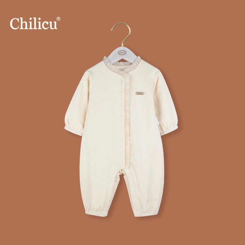 【屁姐】chilicu女宝宝婴儿秋冬款简约法式小贵族连体爬服哈