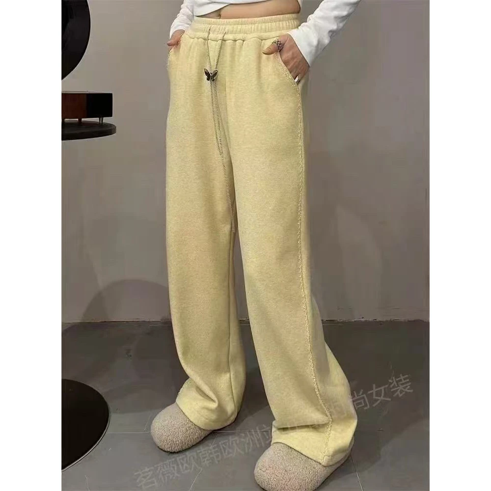 K830休闲纯色个性重工串珠直筒裤抽绳松紧调节