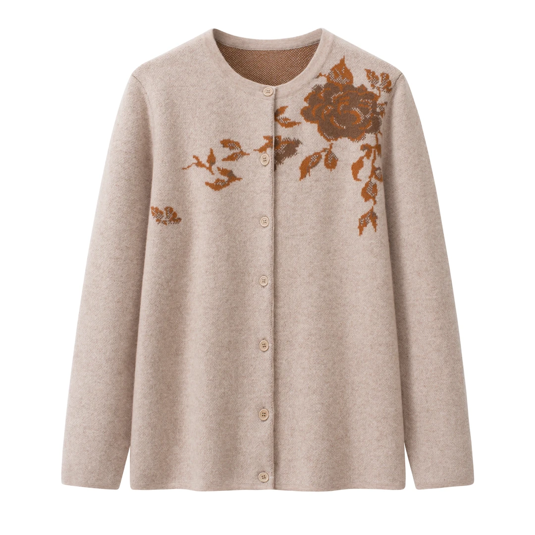 2025秋冬新款中老年妈妈装羊毛衫女圆领加厚提花大码针织衫毛衣