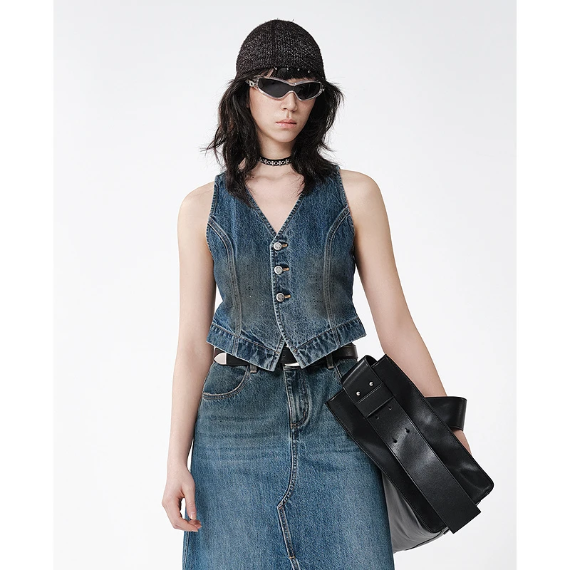 D/63气质显瘦牛仔外穿女款修身夏季无袖马甲(水洗产品)5F2J13342