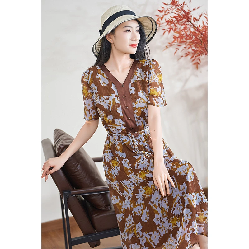 迪欧芙2025年秋季新款碎花百搭时尚法式女装连衣裙#XLQ18009