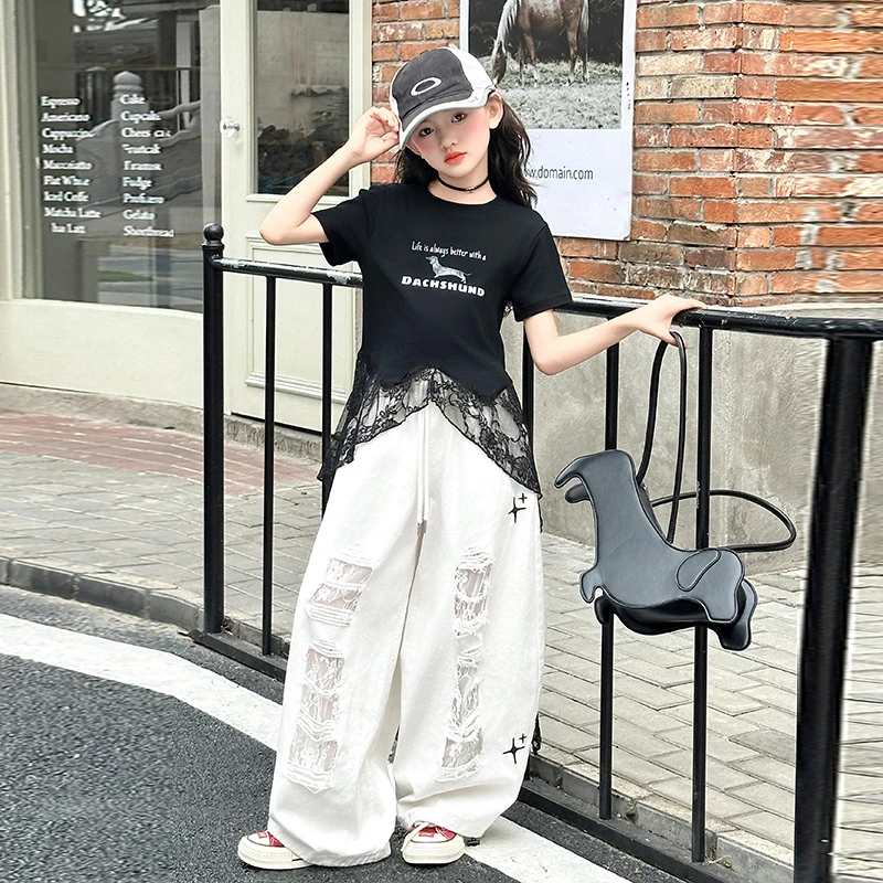 【新粉专属】【拍一发二】夏季薄款女童中大童破洞不规则牛仔裤-f02