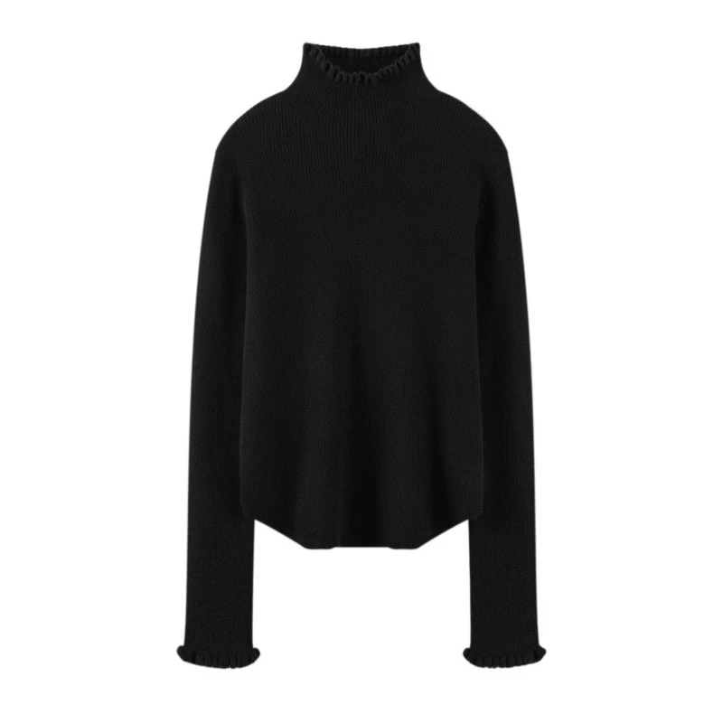 精纺羊绒半高木耳领修身针织打底衫