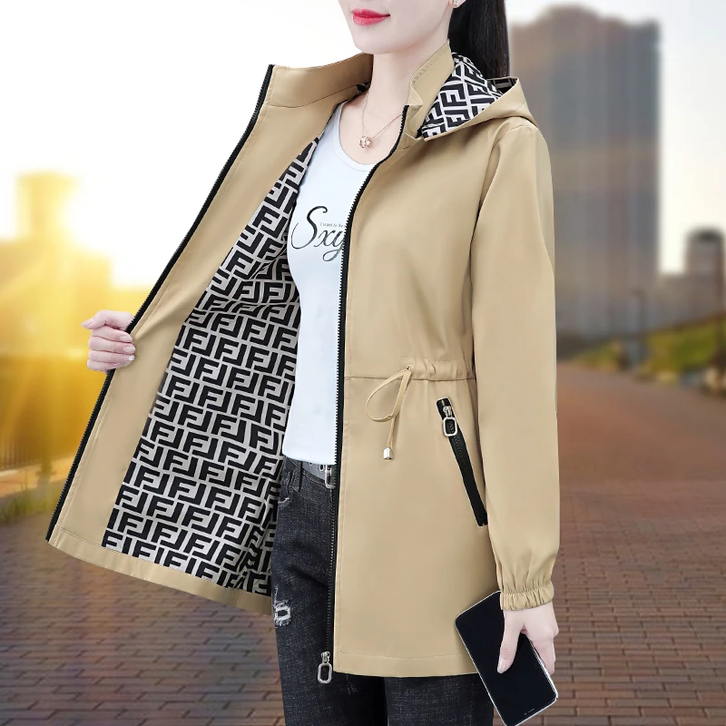 春季风衣外套女韩版新款春秋薄款中年妈妈春装休闲夹克中长款上衣