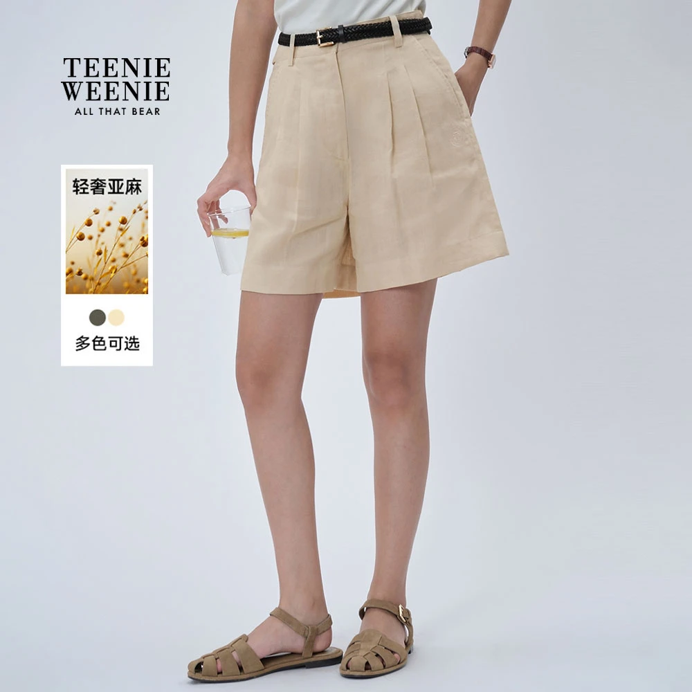 【亚麻】TeenieWeenie小熊女装短裤25舒适老钱风休闲裤TTTH257701W