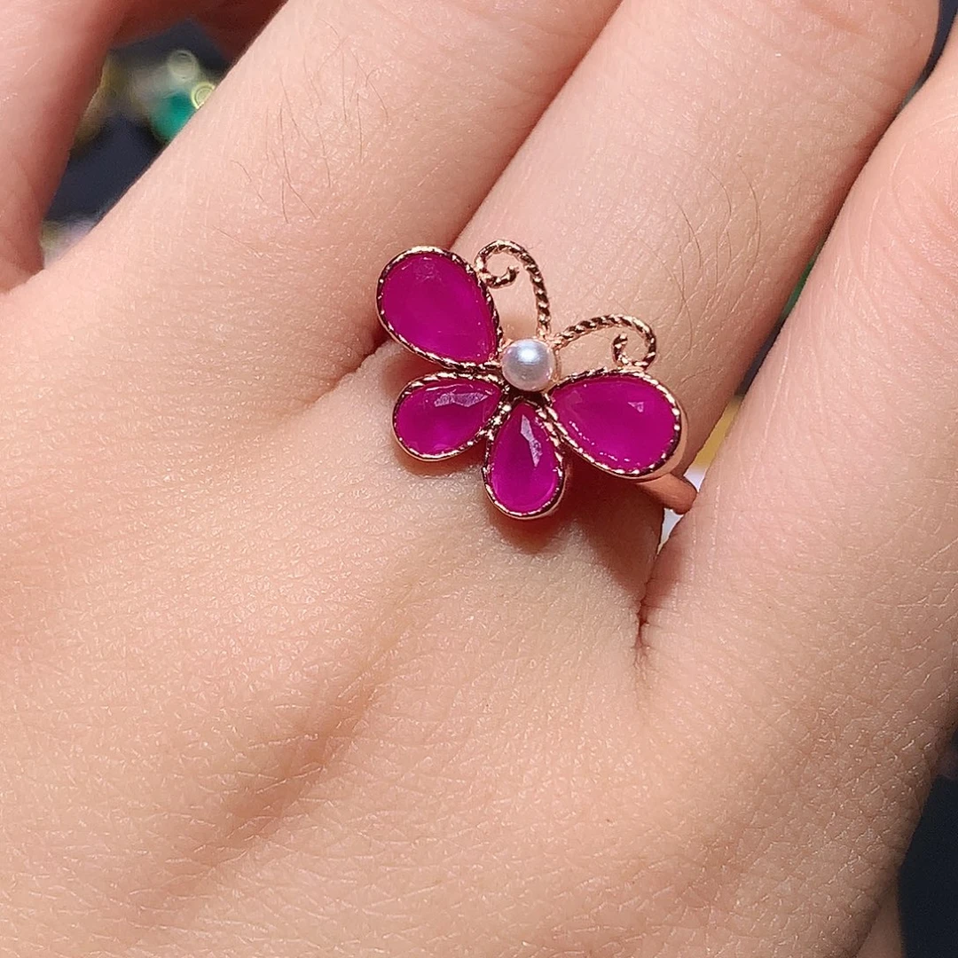 戒指银S925镶嵌红宝石