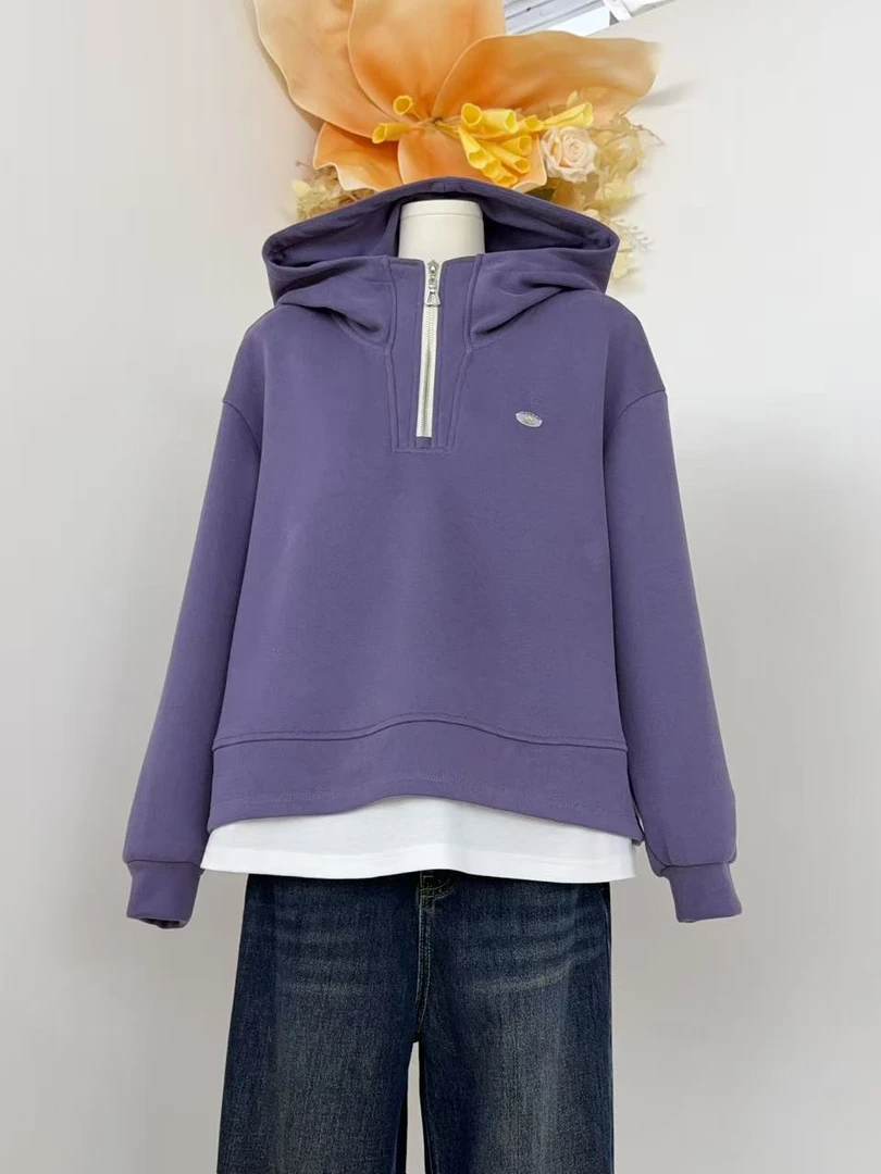 【香香严选】“葡萄汽水‘2025秋季琥珀流光连帽半拉链假两件卫衣9205