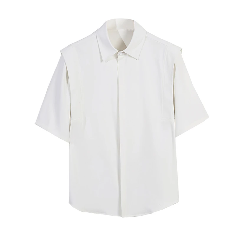 爆款衬衫冰丝透气面料宽松翻领薄款休闲轻奢高级感短袖白衬衫夏季